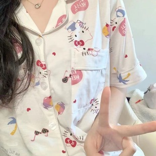 开衫 2025年新款 睡衣女夏季 短袖 夏款 卡通猫咪in风家居服学生套装