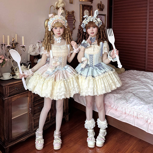 现货【晚安爱丽丝JSK】狗短Lolita 可爱鱼骨裙 晚安熊原创