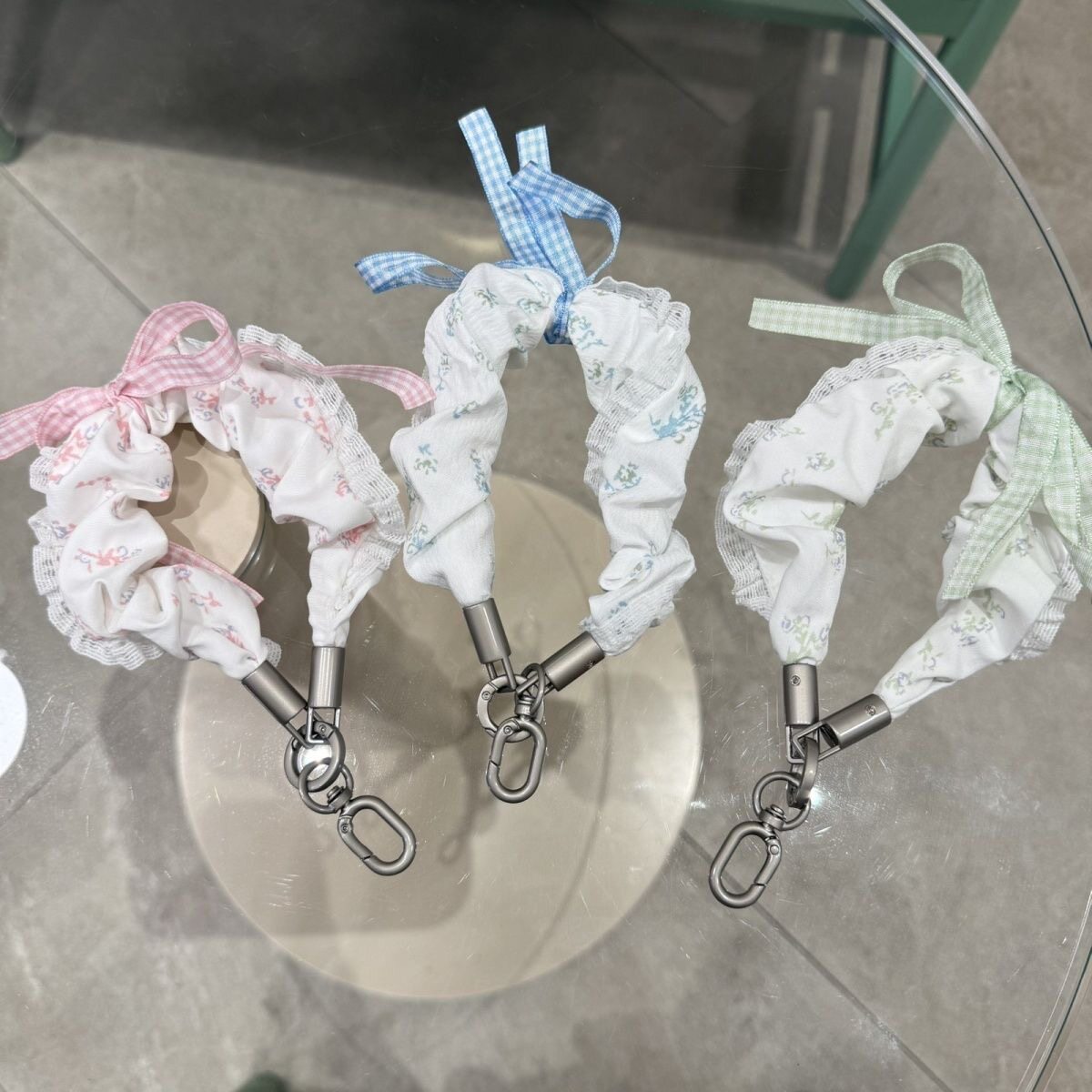 甜美蕾丝花边蝴蝶结飘带碎花大肠圈挂绳少女钥匙扣包包防丢绳