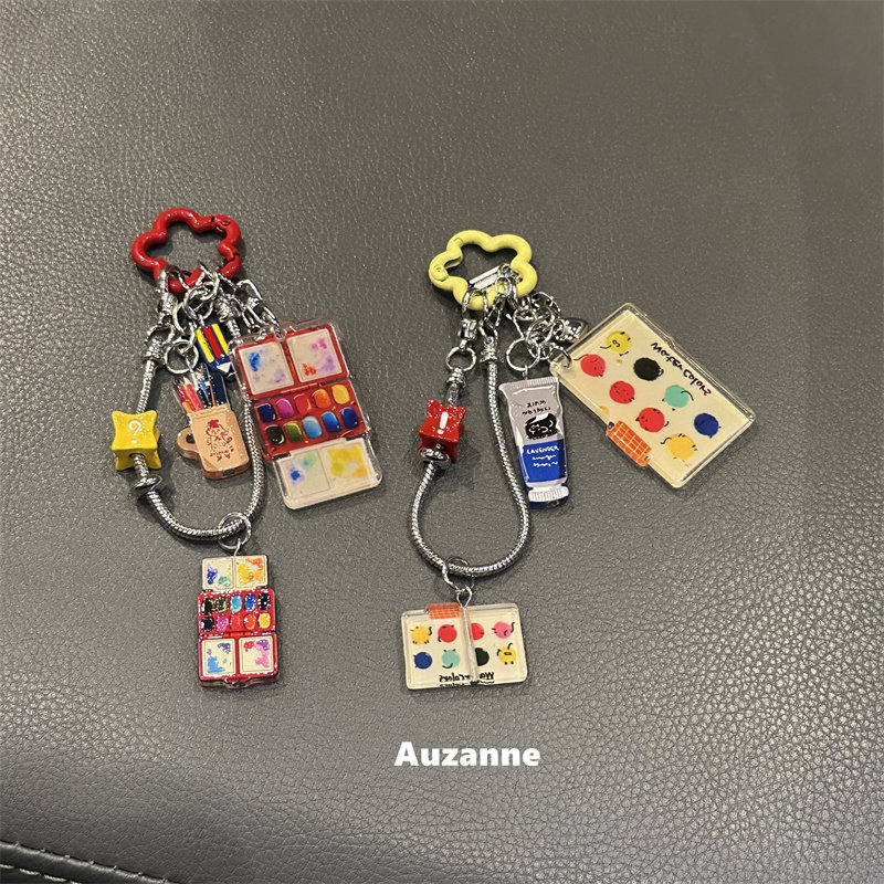 创意美术生绘画主题钥匙挂链书包手机壳迷你包通用防丢金属短挂绳