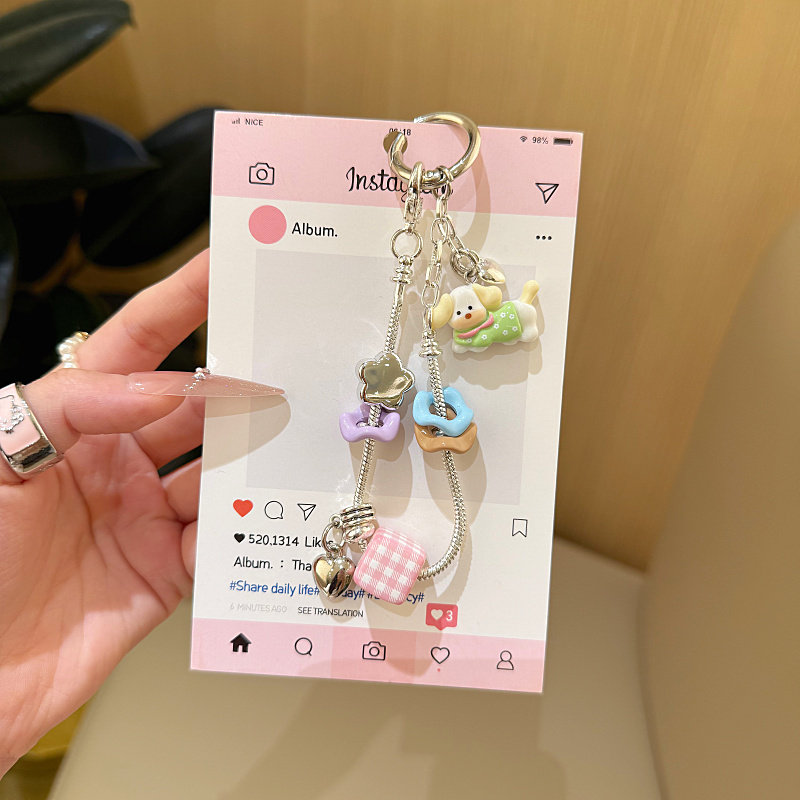 韩风ins腊肠狗方块挂件趣味可爱挂链装饰品新款链条少女百搭手链