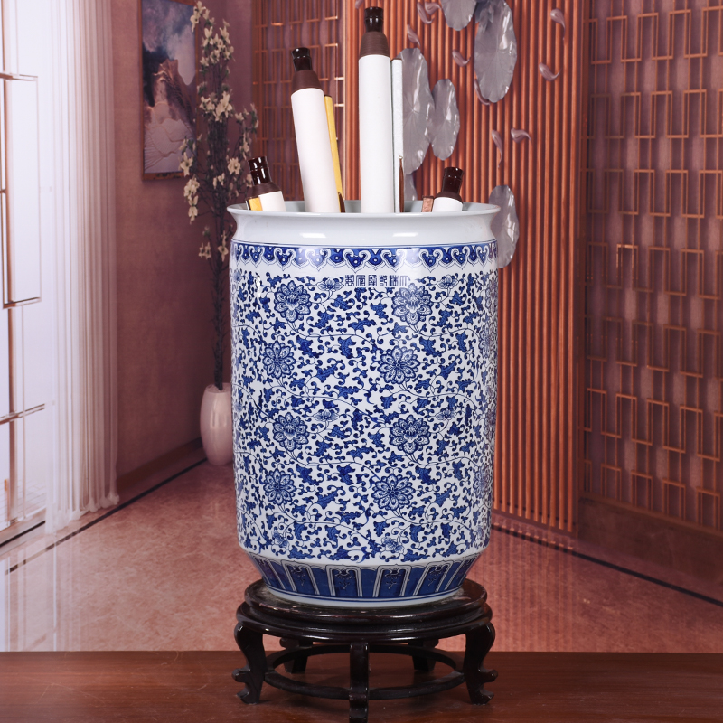 景德镇陶瓷卷轴插花缠枝莲书画缸