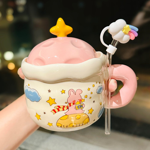 可爱卡通陶瓷马克杯带盖带勺