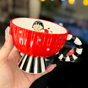樱桃小丸子联名陶瓷高脚杯女生高颜值马克杯家用宽口早餐杯子 正版