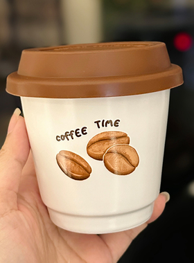 笑脸小号热美式拿铁咖啡杯带盖便携随身陶瓷马克杯办公室泡茶杯子