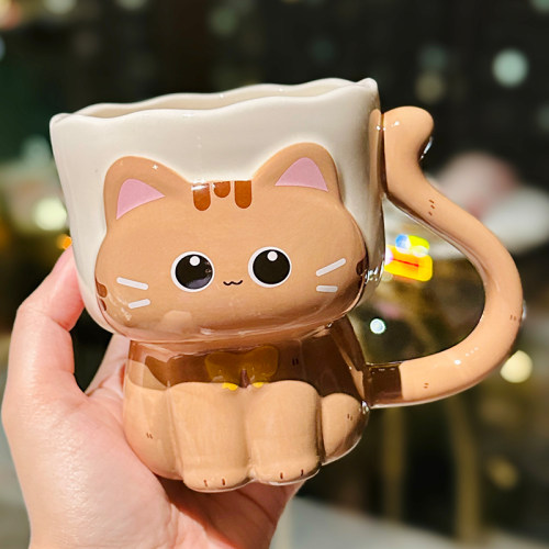 手工陶瓷可爱猫咪马克杯单耳把手