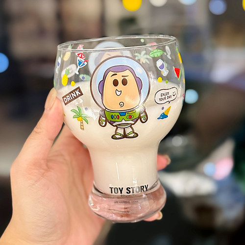 迪士尼联名款巴斯光年玻璃水杯耐高温早餐儿童牛奶杯高脚啤酒杯子