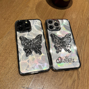 适用VIVO Y300PRO X200 S30 IQOO13 NEO7 Y76S Y52S Z3I英文蝴蝶支架全包精孔防摔电镀羽毛壳手机保护套批发