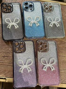 适用于OPPO RENO12 A5活力版A3 A55 R15真我GT6 V60 V30全包精孔防摔ins高级感蝴蝶结闪粉电镀软胶手机壳批发