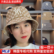 代购韩国MLB帽子老花ny盆帽洋基队刺绣男女正品渔夫帽遮阳帽字母