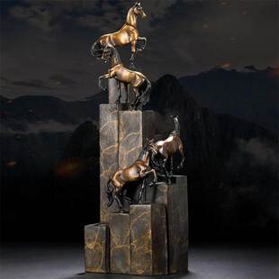 黄铜马摆件商务步步高升登高马办公室桌面摆设送领导升迁礼物