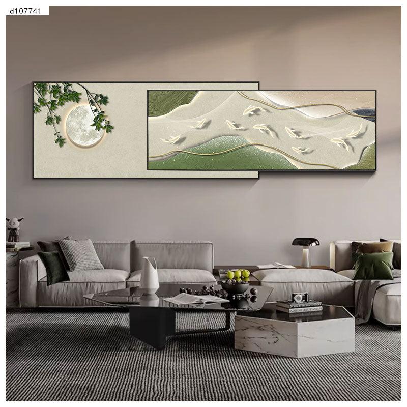 客厅装饰画沙发背景墙九鱼图壁画立体轻奢肌理卧室床头墙壁挂画图片