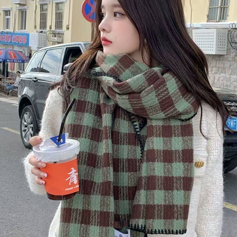 网红新款复古格子围巾女士冬季加围巾/丝巾/披肩