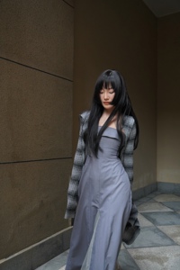 仙子狗尾巴花原创两件套立裁系列月溪明西装小灰裙蕾丝拼接A字裙