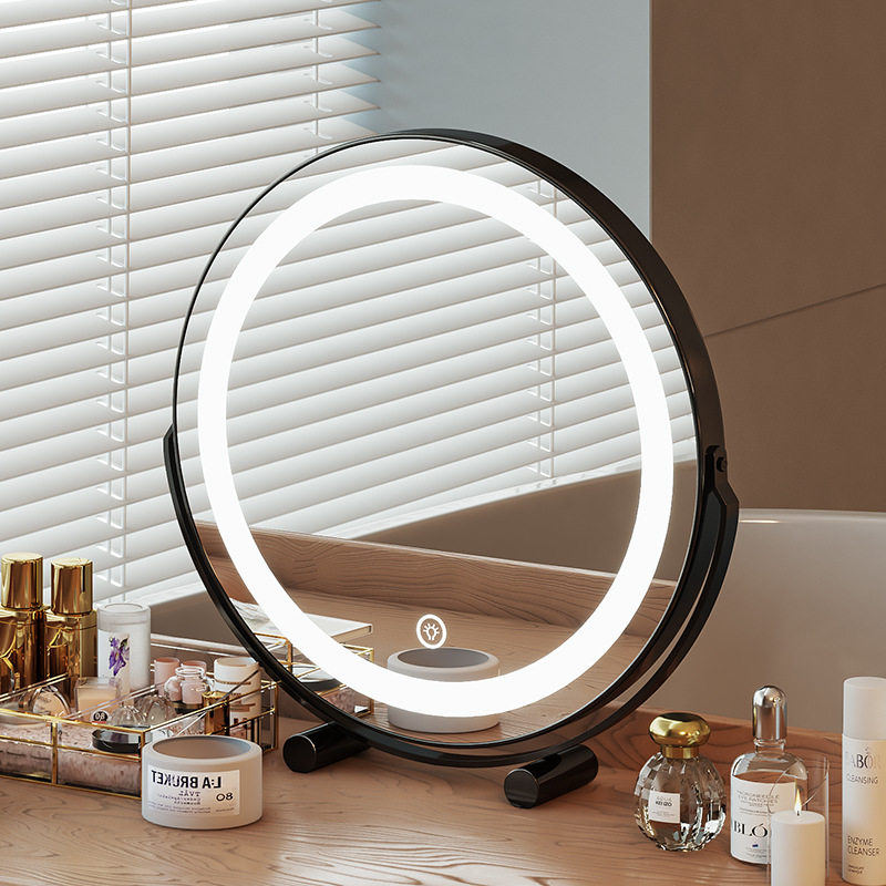镜子化妆镜桌面台式带灯家用宿舍学生大号智能补光led镜子ins新款