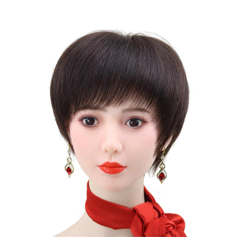 裕美人全手织假发女精修剪全头发套中老年妈妈时尚真人发丝透气网