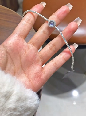 天然海蓝宝手链女新中式竹节碎银手串小众高级感送女朋友闺蜜礼物