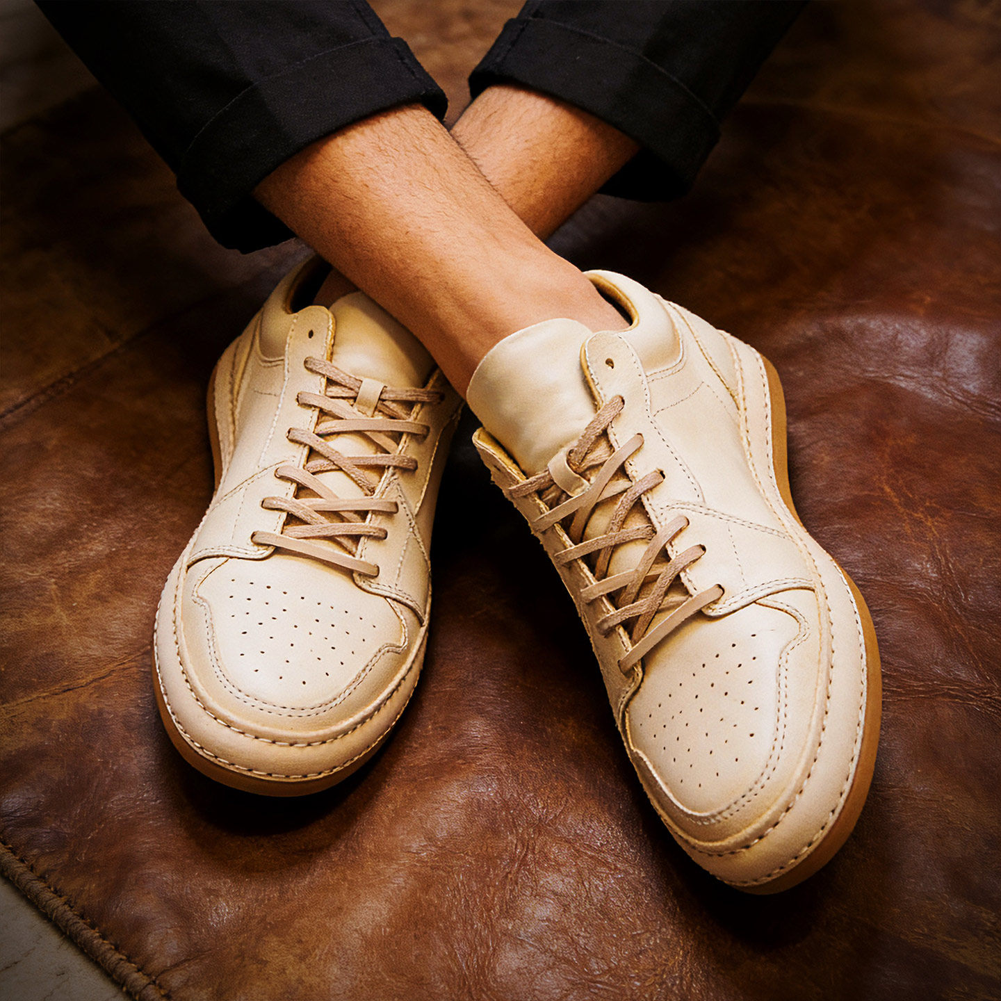 原色牛皮手工男鞋复古AJ板鞋极简工装风男士鞋轻奢低帮休闲运动鞋