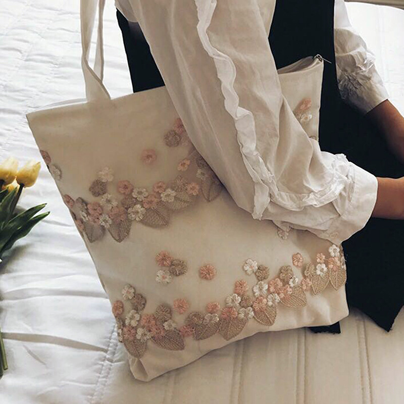 手提包蕾丝帆布袋慵懒风布包拉链封口单肩大容量大气简约仙女包包|msdalam kategori Beg kulit/wanita/beg lelaki, beg Ms. - dari Buy2taobao.com untuk memberikan perkhidmatan ejen Taobao profesional membeli