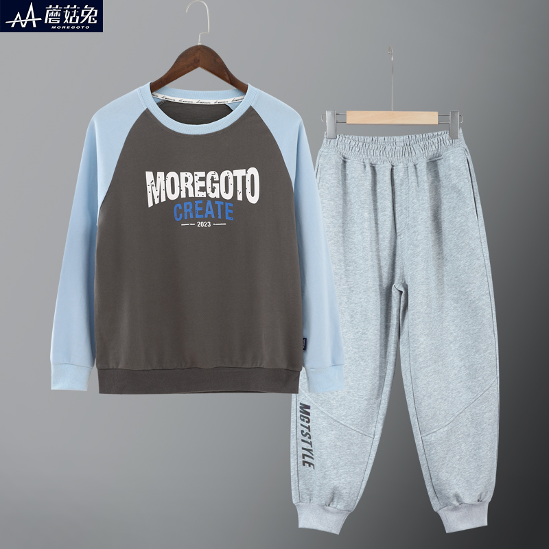 胖男童卫衣套装春秋薄款2023新款青少年初中男孩运动服套装酷帅潮