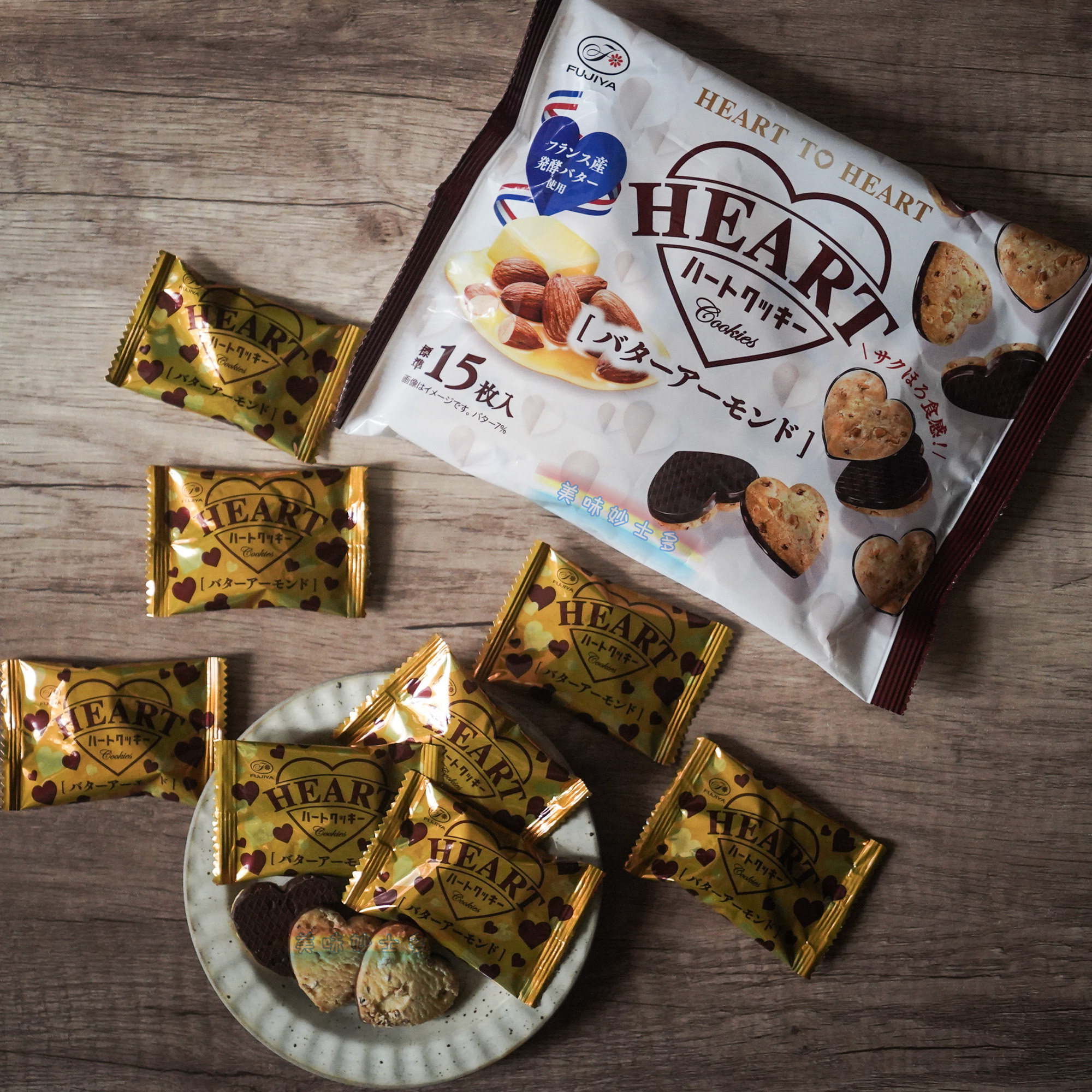 日本不二家 Fujiya心型黄油扁桃仁燕麦巧克力涂层饼干105g*15枚