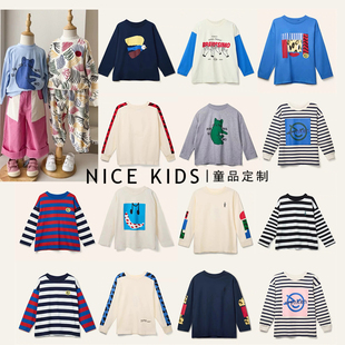 条纹T恤打底衫 男童宝宝卡通长袖 25年W系列秋冬新品 ins爆款