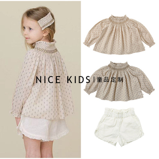 棉打榄长袖 女宝休闲套装 26春夏ben同款 搭棉麻短裤 套装 衬衫 ins爆款