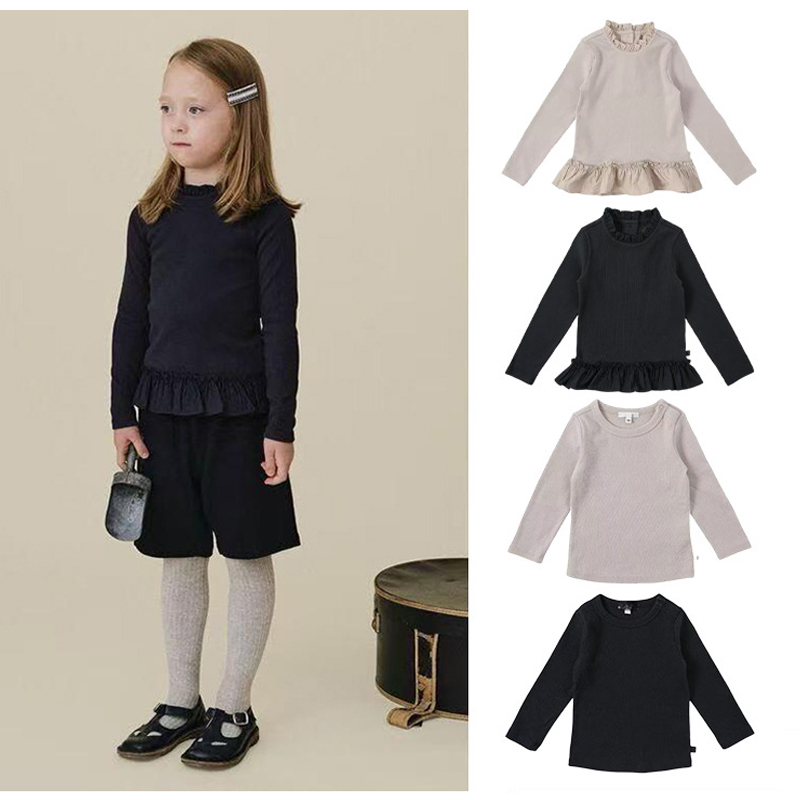 ins爆款25秋冬Ben新款 儿童女宝长袖纯棉舒适螺纹百搭长袖打底衫