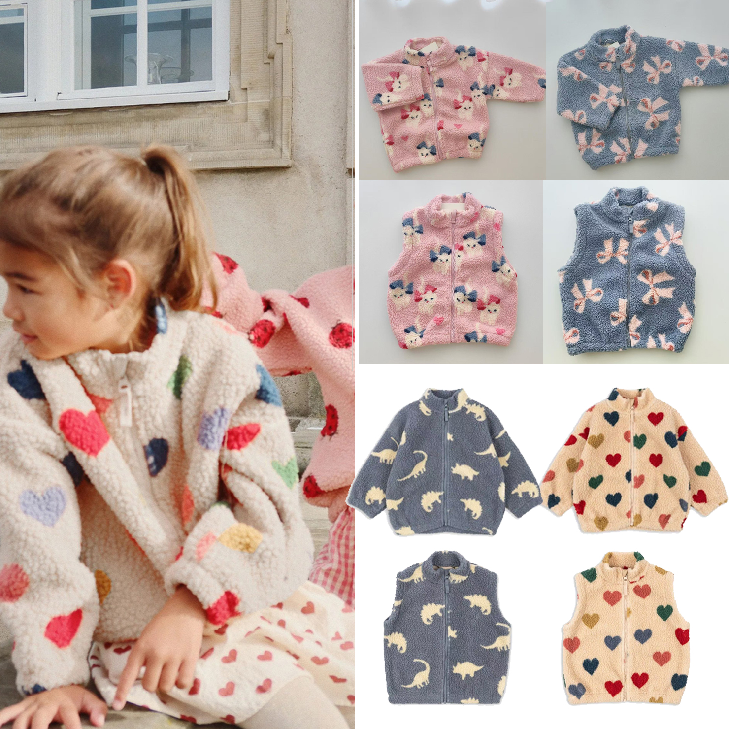 ins爆款25秋冬KS自制新品 儿童加厚棉衣印花羊羔绒外套棉服马甲