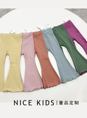ins爆款2023ss日系pi系列春夏 女童百搭高品质平纹喇叭裤长裤