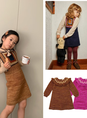 ins爆款25秋冬新款MP系列新品 儿童女宝花朵针织背心毛线连衣裙