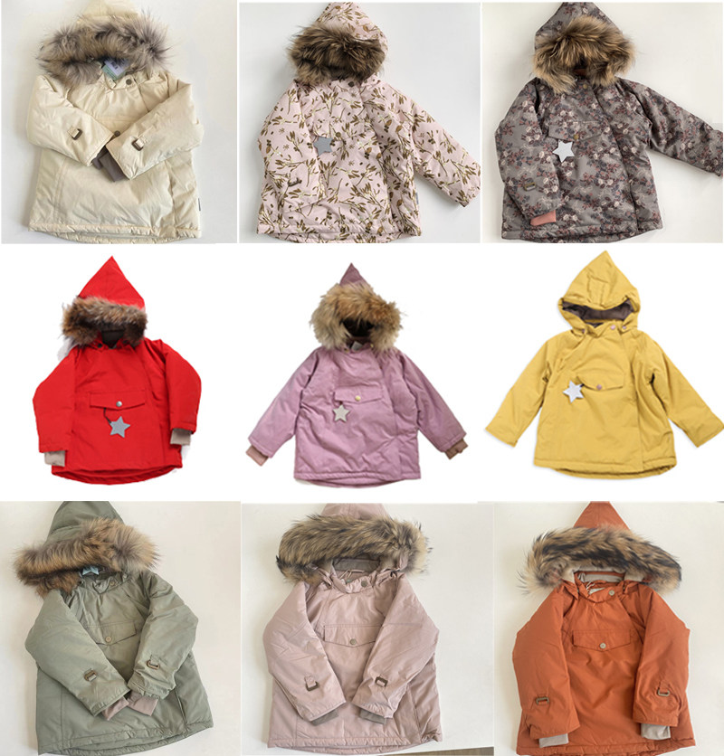 男女童星星防水防风连帽滑雪棉服