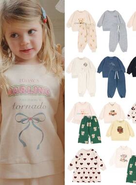 ins爆款25秋冬新款童装ks系列 儿童小狗糖果上衣爱心长裤抓绒套装