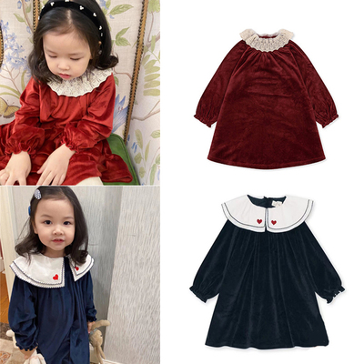 女童天鹅绒丝绒长袖连衣裙