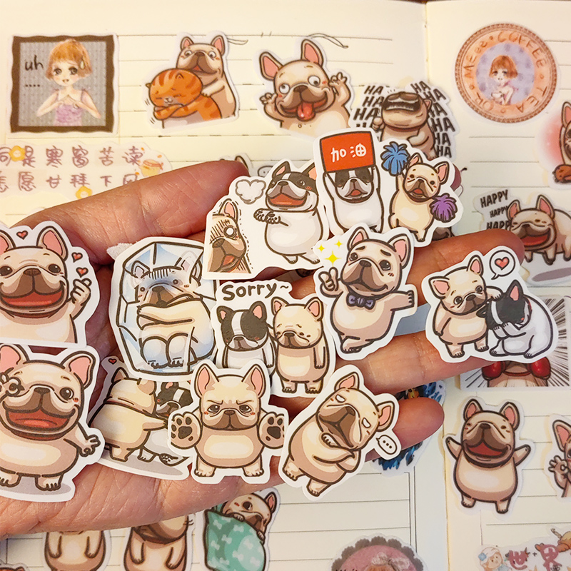 可爱法斗贴纸 斗牛犬表情包贴画 学生奖励 相册水杯装饰手账素材