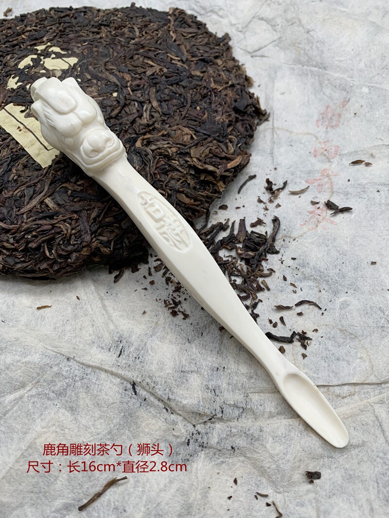 天然鹿角茶勺纯手工雕刻石头如意茶匙茶铲勺子茶具瓷白料