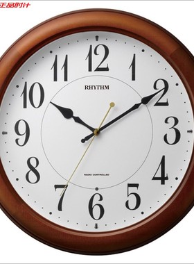 日本量贩 RHYTHM丽声33.7CM简约客厅电波创意圆形挂钟4MYA25SR06