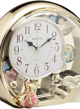 日本量贩 RHYTHM丽声金色回旋饰欧式座钟创意网红台钟4SE504SR18