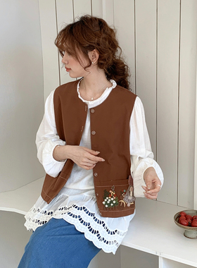 CRISP日系穿搭立体卡通刺绣别致叠穿马甲女无袖背心2025秋季新款