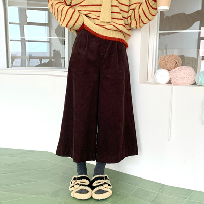 CRISP日系灯芯绒九分阔腿裤女休闲裤宽松小个子裤子2025冬季新款