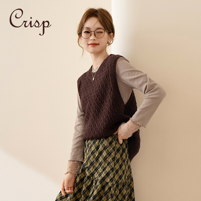 CRISP日系穿搭复古圆领针织马甲