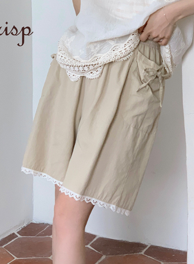 CRISP日系穿搭蕾丝花边休闲短裤女外穿纯棉直筒裤子2025夏季新款