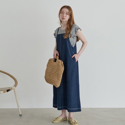 CRISP日系穿搭牛仔吊带裙叠穿外搭小个子连衣裙长裙2025春季新款