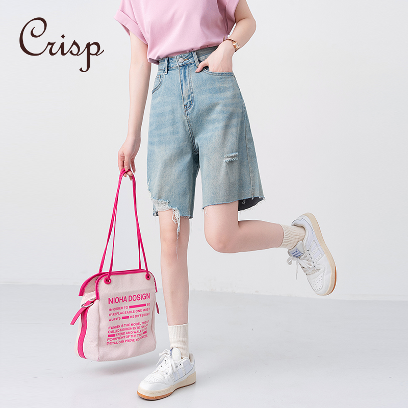 CRISP日系破洞高腰牛仔短裤