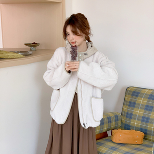 CRISP日系穿搭摇粒绒连帽厚外套女独特漂亮巨好看的2025秋冬新款