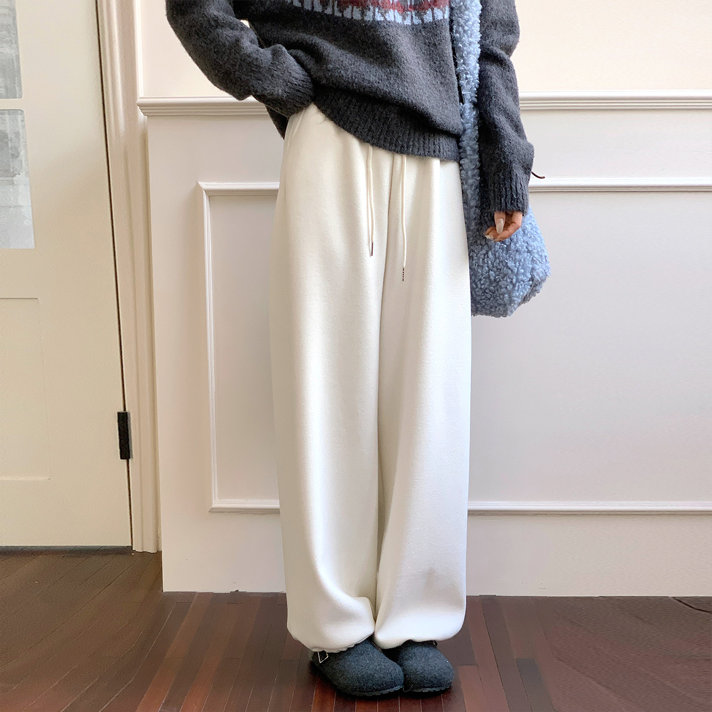 CRISP日系穿搭抽绳加厚糯米裤女白色加绒阔腿裤卫裤2025冬季新款,女装/女士精品,休闲裤,淘宝优惠券,粉丝福利购,淘宝优惠卷