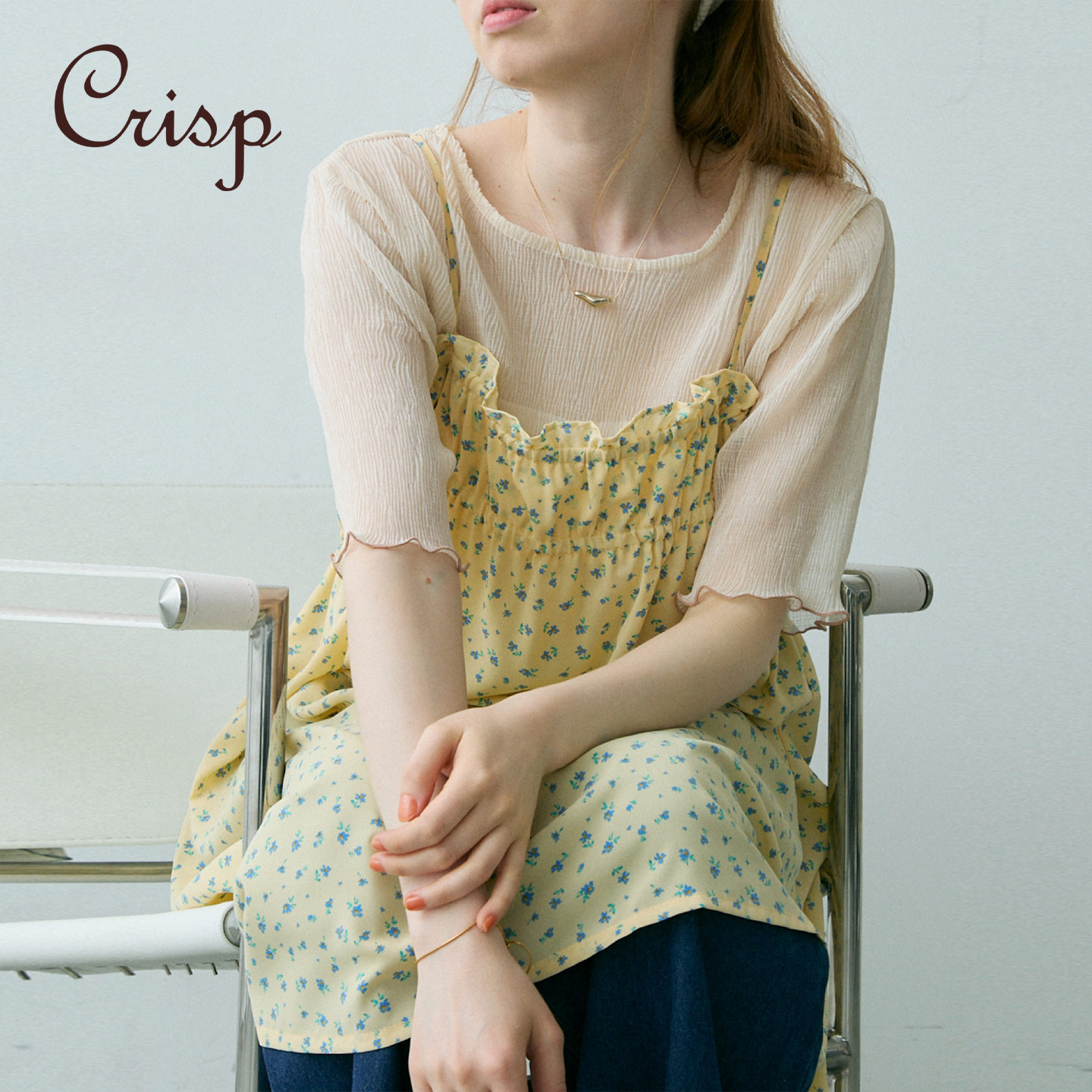 CRISP日系碎花抹胸吊带裙叠穿图片