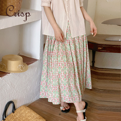 CRISP日系穿搭碎花A字半身裙中长款小个子大摆裙子2025夏季新款