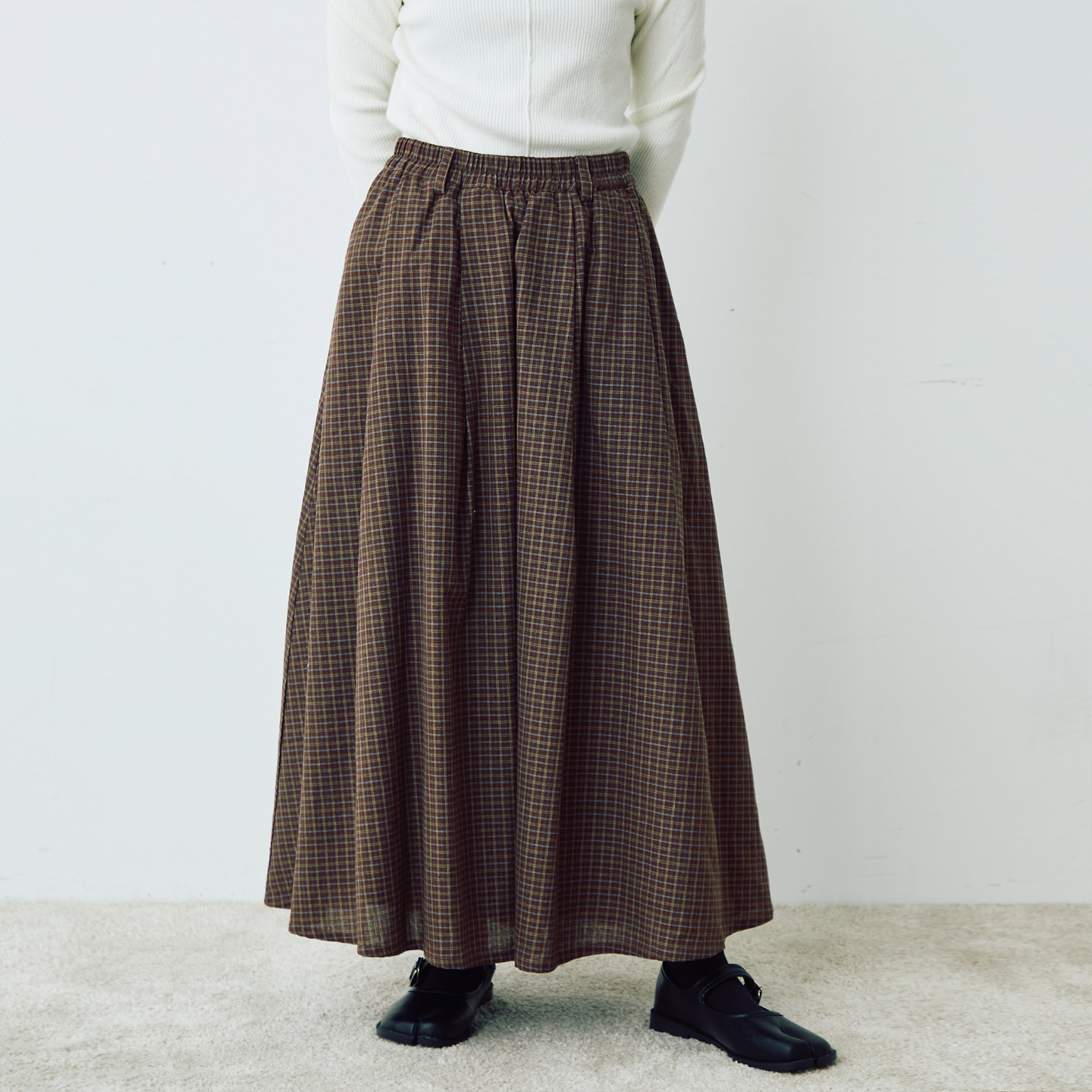 CRISP日系穿搭格纹A字半身裙小个子高腰大摆长款半裙2025秋季新款