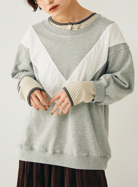 CRISP日系穿搭蕾丝拼接圆领卫衣女长袖套头灰色外套2025秋季新款